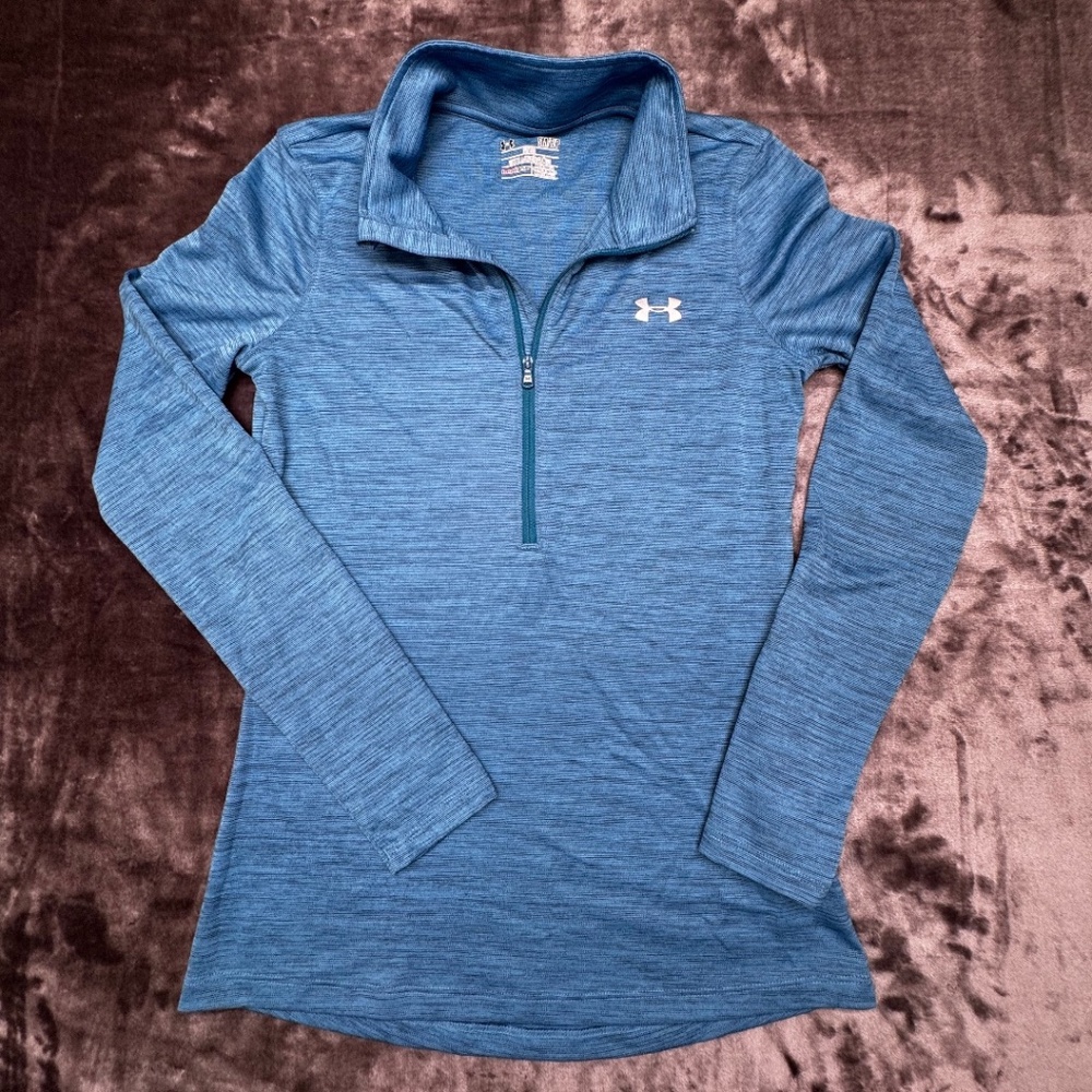 Under Armour HeatGear Women's Teal Blue Heathered 1/4 Zip Long Sleeve Top - SM‎